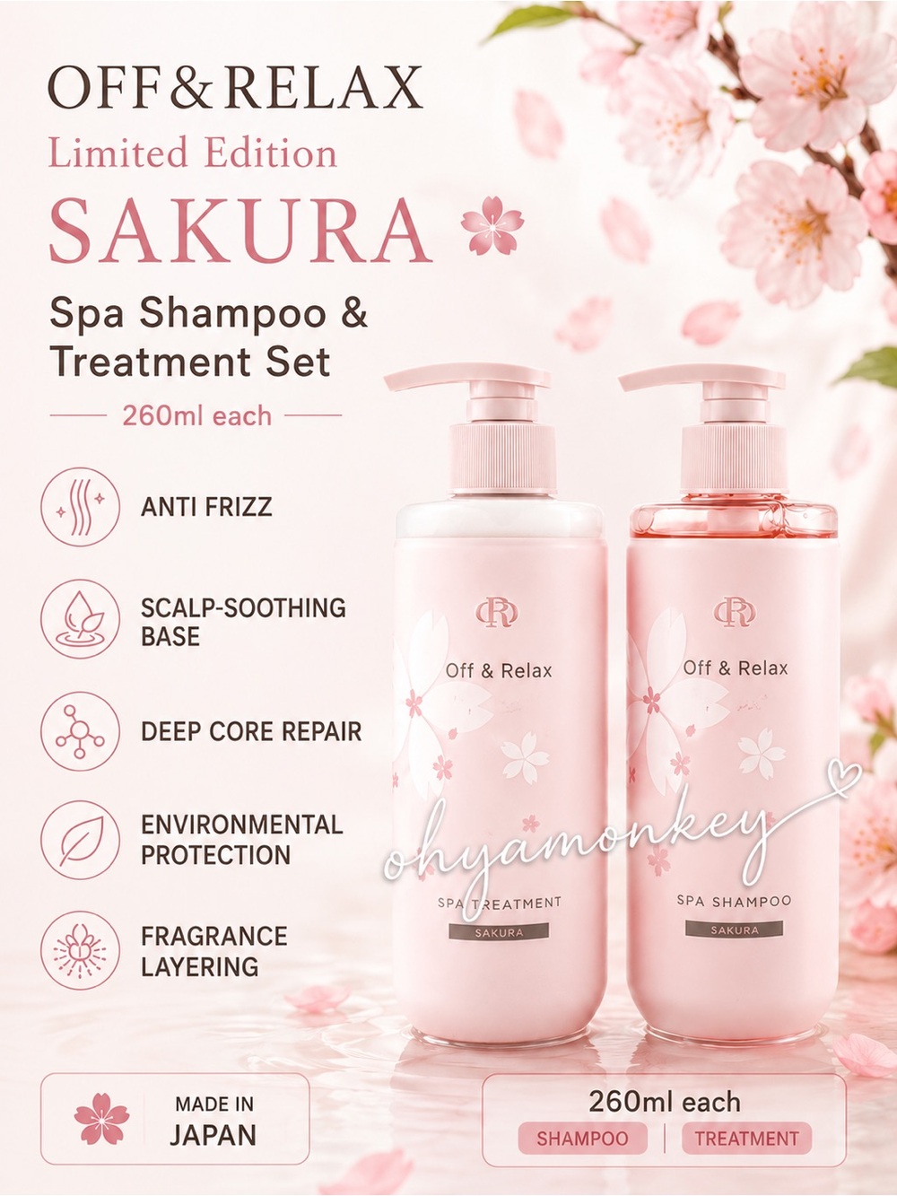 OFF&RELAX Sakura Spa Shampoo & Treatment Set 260ml each Japan